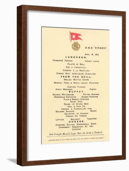 Lunch Menu on the Titanic-null-Framed Premium Giclee Print