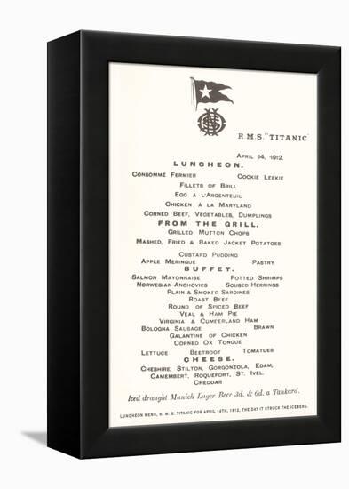 Luncheon Menu on the Titanic-null-Framed Stretched Canvas