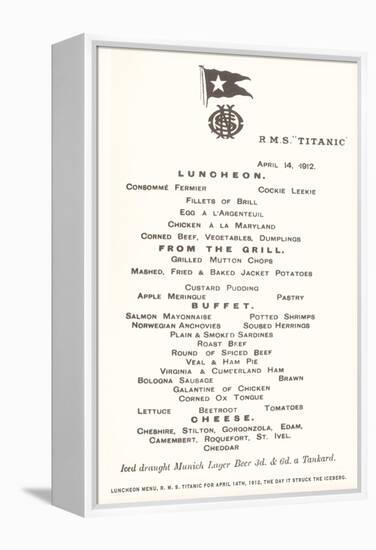 Luncheon Menu on the Titanic-null-Framed Stretched Canvas