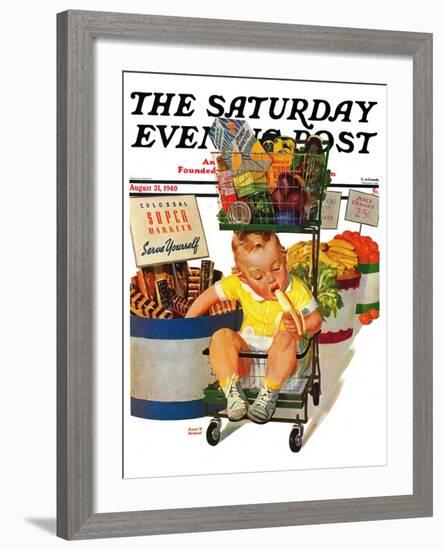 "Lunchtime at the Grocery," Saturday Evening Post Cover, August 31, 1940-Albert W. Hampson-Framed Giclee Print