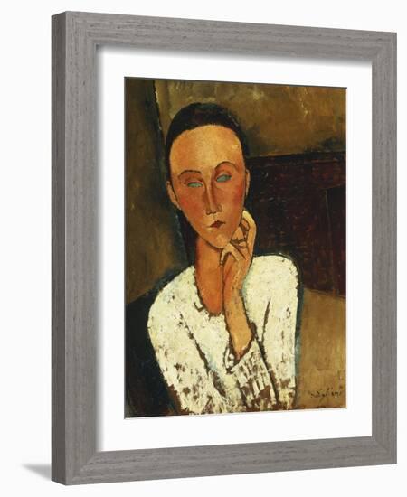 Lunia Czechowska (with Hand on the Right Cheek)-Amedeo Modigliani-Framed Giclee Print