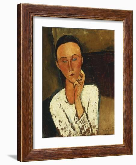 Lunia Czechowska (with Hand on the Right Cheek)-Amedeo Modigliani-Framed Giclee Print