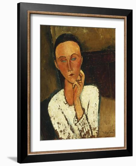 Lunia Czechowska (with Hand on the Right Cheek)-Amedeo Modigliani-Framed Giclee Print