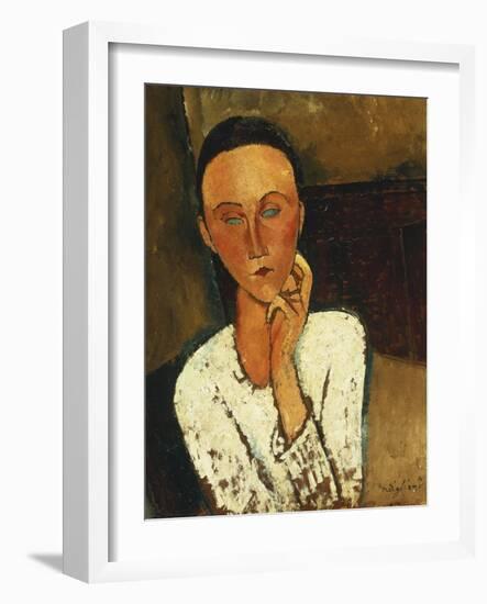 Lunia Czechowska (with Hand on the Right Cheek)-Amedeo Modigliani-Framed Giclee Print