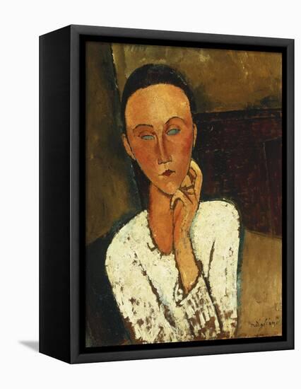 Lunia Czechowska (with Hand on the Right Cheek)-Amedeo Modigliani-Framed Premier Image Canvas