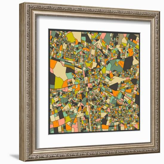 Lusaka Map-Jazzberry Blue-Framed Art Print