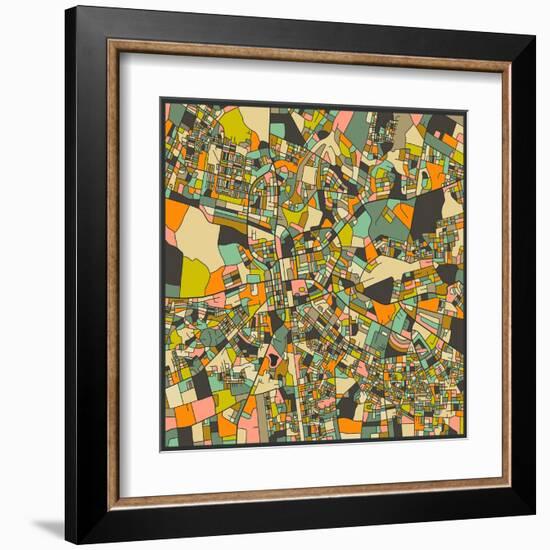 Lusaka Map-Jazzberry Blue-Framed Art Print