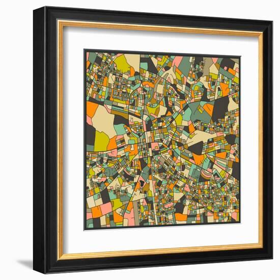 Lusaka Map-Jazzberry Blue-Framed Art Print