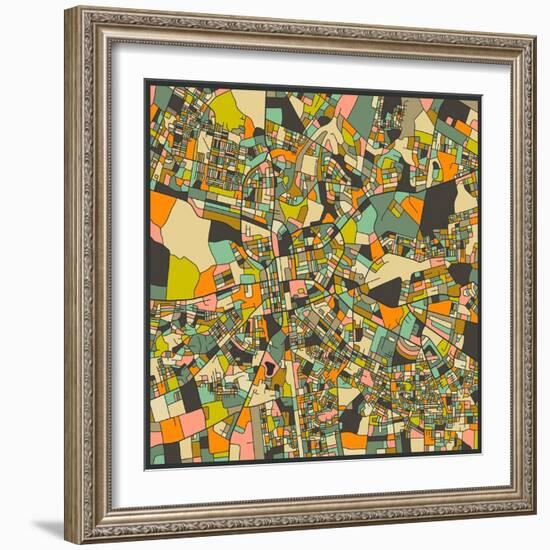 Lusaka Map-Jazzberry Blue-Framed Art Print