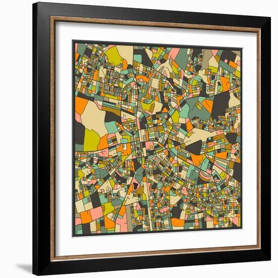 Lusaka Map-Jazzberry Blue-Framed Art Print