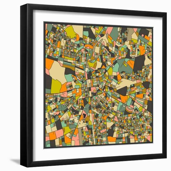 Lusaka Map-Jazzberry Blue-Framed Art Print