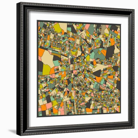 Lusaka Map-Jazzberry Blue-Framed Art Print