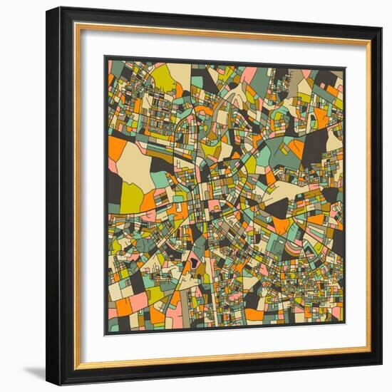 Lusaka Map-Jazzberry Blue-Framed Art Print