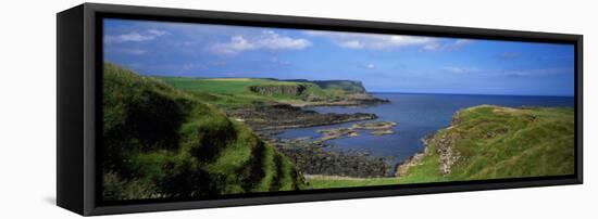 Lush Green Coastal Cliffs, Blue Sea, Northern Ireland-null-Framed Premier Image Canvas