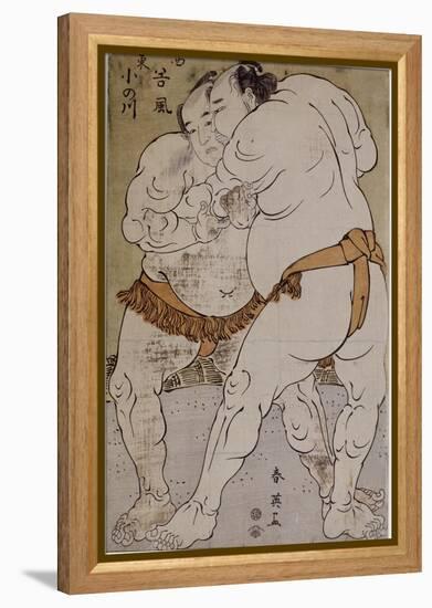 Lutteurs de sumô ; le lutteur Onogawa Kisaburô et le lutteur Tanikaze Kajinosuke-Katsukawa Shunei-Framed Premier Image Canvas