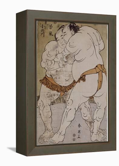Lutteurs de sumô ; le lutteur Onogawa Kisaburô et le lutteur Tanikaze Kajinosuke-Katsukawa Shunei-Framed Premier Image Canvas