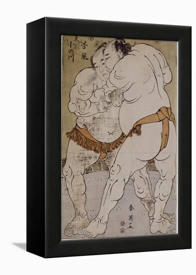 Lutteurs de sumô ; le lutteur Onogawa Kisaburô et le lutteur Tanikaze Kajinosuke-Katsukawa Shunei-Framed Premier Image Canvas