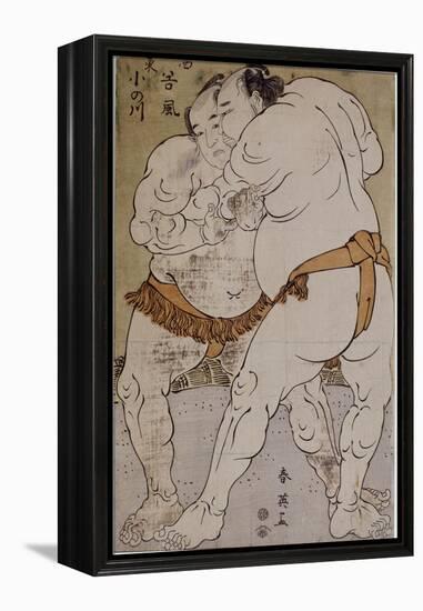 Lutteurs de sumô ; le lutteur Onogawa Kisaburô et le lutteur Tanikaze Kajinosuke-Katsukawa Shunei-Framed Premier Image Canvas