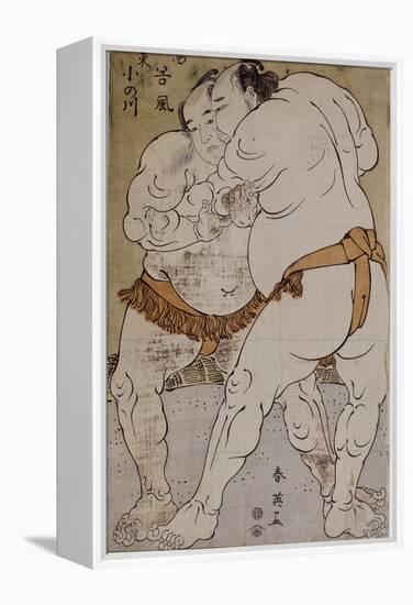 Lutteurs de sumô ; le lutteur Onogawa Kisaburô et le lutteur Tanikaze Kajinosuke-Katsukawa Shunei-Framed Premier Image Canvas