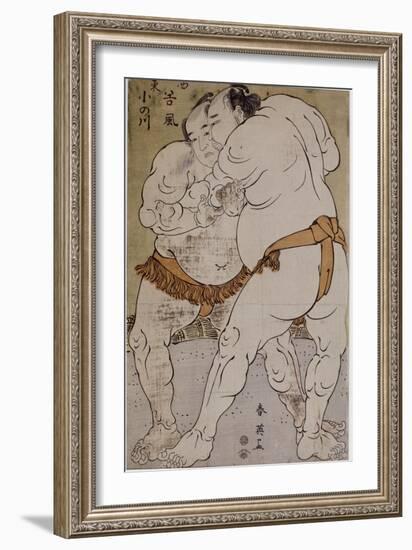 Lutteurs de sumô ; le lutteur Onogawa Kisaburô et le lutteur Tanikaze Kajinosuke-Katsukawa Shunei-Framed Giclee Print