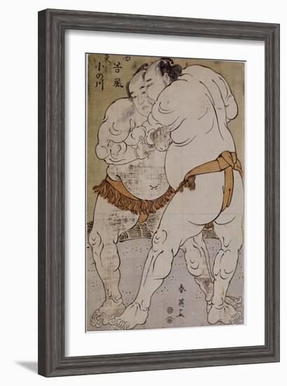 Lutteurs de sumô ; le lutteur Onogawa Kisaburô et le lutteur Tanikaze Kajinosuke-Katsukawa Shunei-Framed Giclee Print