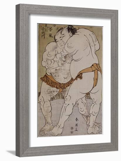 Lutteurs de sumô ; le lutteur Onogawa Kisaburô et le lutteur Tanikaze Kajinosuke-Katsukawa Shunei-Framed Giclee Print