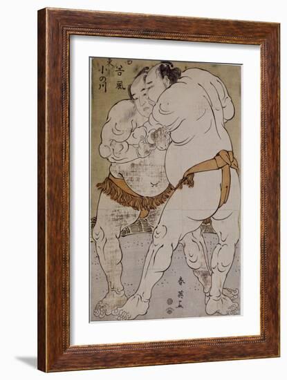 Lutteurs de sumô ; le lutteur Onogawa Kisaburô et le lutteur Tanikaze Kajinosuke-Katsukawa Shunei-Framed Giclee Print