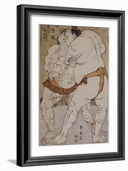 Lutteurs de sumô ; le lutteur Onogawa Kisaburô et le lutteur Tanikaze Kajinosuke-Katsukawa Shunei-Framed Giclee Print