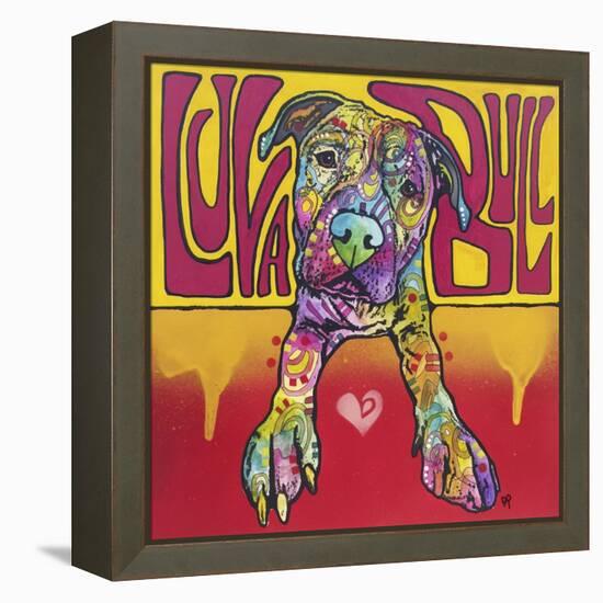 Luva Bull, Lovable, Pit Bulls, Dogs, Pets, Animals, Red and Yellow, Pop Art, Stencils, Laying down-Russo Dean-Framed Premier Image Canvas