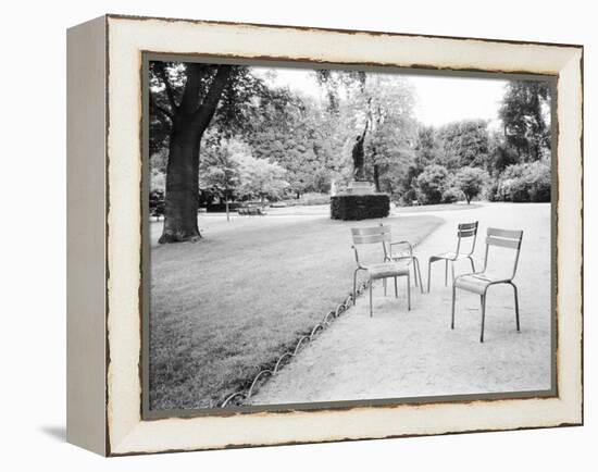 Luxembourg Gardens Statue of Liberty and Park Chairs, Paris, France-Walter Bibikow-Framed Premier Image Canvas