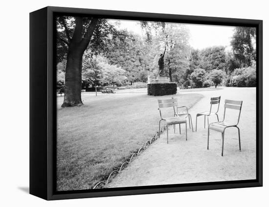 Luxembourg Gardens Statue of Liberty and Park Chairs, Paris, France-Walter Bibikow-Framed Premier Image Canvas