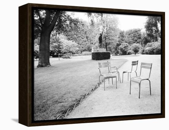 Luxembourg Gardens Statue of Liberty and Park Chairs, Paris, France-Walter Bibikow-Framed Premier Image Canvas