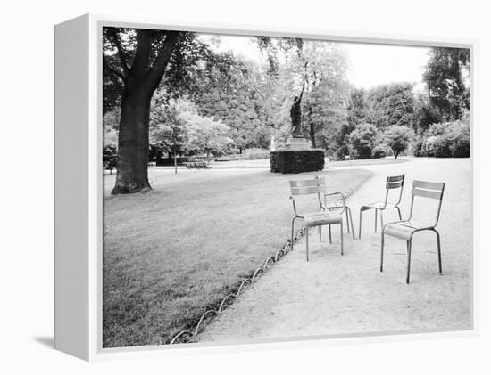 Luxembourg Gardens Statue of Liberty and Park Chairs, Paris, France-Walter Bibikow-Framed Premier Image Canvas