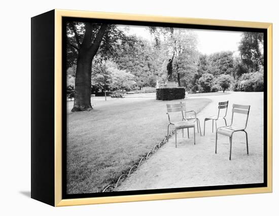 Luxembourg Gardens Statue of Liberty and Park Chairs, Paris, France-Walter Bibikow-Framed Premier Image Canvas