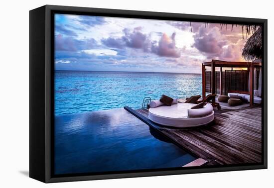 Luxury Beach Resort, Bungalow near Endless Pool over Sea Sunset, Evening on Tropical Island, Summer-Anna Omelchenko-Framed Premier Image Canvas