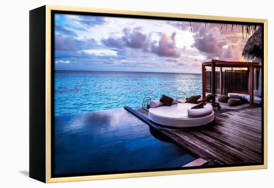 Luxury Beach Resort, Bungalow near Endless Pool over Sea Sunset, Evening on Tropical Island, Summer-Anna Omelchenko-Framed Premier Image Canvas