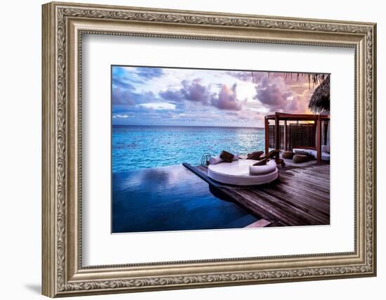 Luxury Beach Resort, Bungalow near Endless Pool over Sea Sunset, Evening on Tropical Island, Summer-Anna Omelchenko-Framed Photographic Print