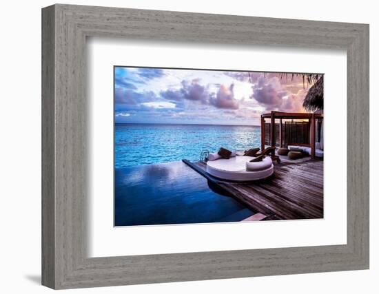 Luxury Beach Resort, Bungalow near Endless Pool over Sea Sunset, Evening on Tropical Island, Summer-Anna Omelchenko-Framed Photographic Print