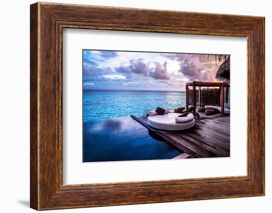 Luxury Beach Resort, Bungalow near Endless Pool over Sea Sunset, Evening on Tropical Island, Summer-Anna Omelchenko-Framed Photographic Print