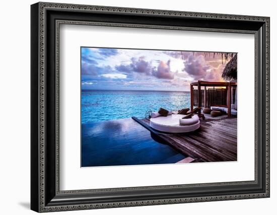 Luxury Beach Resort, Bungalow near Endless Pool over Sea Sunset, Evening on Tropical Island, Summer-Anna Omelchenko-Framed Photographic Print