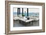 Luxury Living Room Interior with White Couch and Seascape View-PlusONE-Framed Photographic Print