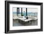 Luxury Living Room Interior with White Couch and Seascape View-PlusONE-Framed Photographic Print