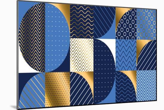 Luxury Marine Geometric Pattern. Geometry Stock Vector Illustration. Gold and Sea Blue Colors Desig-Galyna_P-Mounted Art Print