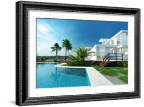 Luxury Modern White House with Angular Walls and Large Windows Overlooking a Tropical Landscaped Ga-PlusONE-Framed Photographic Print