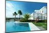 Luxury Modern White House with Angular Walls and Large Windows Overlooking a Tropical Landscaped Ga-PlusONE-Mounted Photographic Print