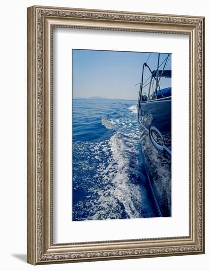 Luxury Navy Blue Sail Yacht is Sailing on High Speed in a Blue Sea with Waves Reflected in a Smooth-Artem Avetisyan-Framed Photographic Print