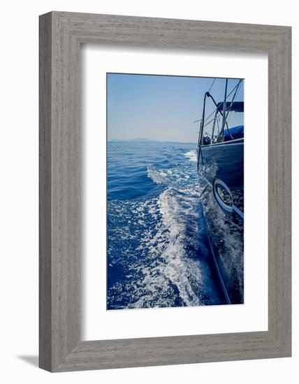 Luxury Navy Blue Sail Yacht is Sailing on High Speed in a Blue Sea with Waves Reflected in a Smooth-Artem Avetisyan-Framed Photographic Print