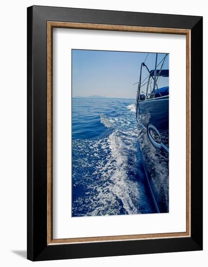 Luxury Navy Blue Sail Yacht is Sailing on High Speed in a Blue Sea with Waves Reflected in a Smooth-Artem Avetisyan-Framed Photographic Print