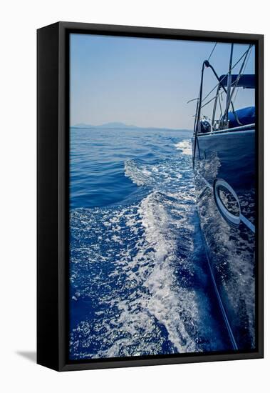 Luxury Navy Blue Sail Yacht is Sailing on High Speed in a Blue Sea with Waves Reflected in a Smooth-Artem Avetisyan-Framed Premier Image Canvas