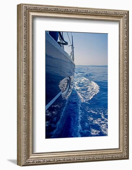 Luxury Navy Blue Sail Yacht is Sailing on High Speed in a Blue Sea with Waves Reflected in a Smooth-Artem Avetisyan-Framed Photographic Print